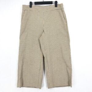 LOFT Womens Crop Pants 10 Gold Black Plaid Wide Leg Zip Side Pockets Culottes